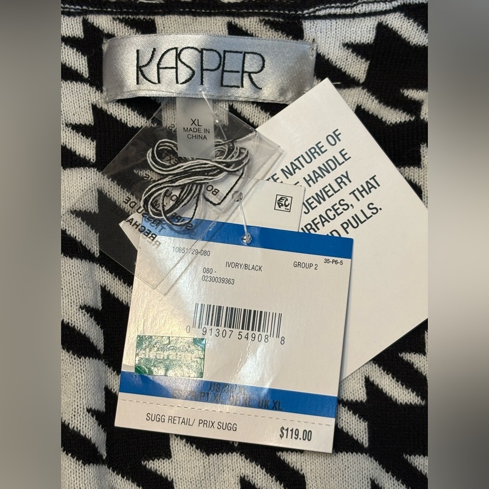Kasper Black and White Houndstooth Open Front Topper Jacket/Cardigan XL NWT - Picture 6 of 13